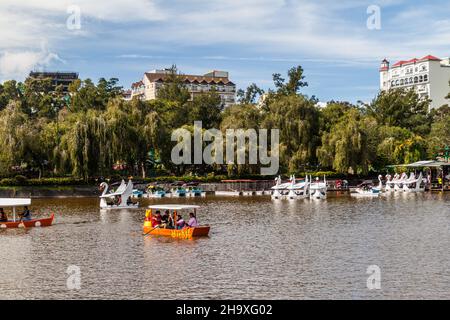 BAGUIO, PHILIPPINES - JANUARY 26, 2018: Swan boats in Burnham Park in Baguio on Luzon island, Philippines Stock Photo