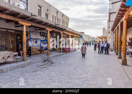 BUKHARA, UZBEKISTAN - APRIL 30, 2018: Khakikat street in Bukhara Uzbekistan Stock Photo