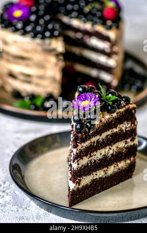 A piece of cake with bird cherry Stock Photo