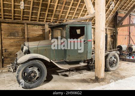Old dusty,Ford pick-up Model A found in a barn in Zeeland province, Netherlands, Europe. Stock Photo