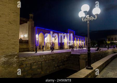 BUKHARA, UZBEKISTAN - APRIL 30, 2018: Night view of the center of Bukhara, Uzbekistan Stock Photo