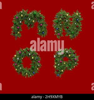 3D rendering of christmas wreath-style alphabet - letters M-P Stock Photo