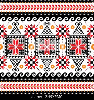 Ukrainian folk art Easter eggs vector design - traditional Hutsul Pisanky seamless patterns with geometric and star motif Stock Vector