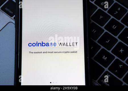Coinbase, is an American company that operates a cryptocurrency exchange platform. App and platform for cryptocurrency trading. Stock Photo