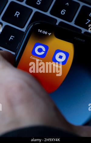 Coinbase, is an American company that operates a cryptocurrency exchange platform. App and platform for cryptocurrency trading. Stock Photo