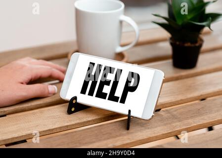 Hand writing sign Help. Conceptual photo The action of helping someone to do something Improve a situation Voice And Video Calling Capabilities Stock Photo
