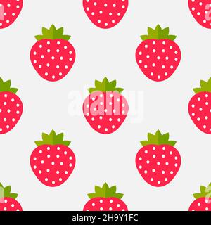 Sweet red strawberries seamless flat pattern background. Vector illustration Stock Vector