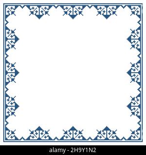 Bosnia and Herzegovina traditional Zmijanje embroidery folk art vector frame or border pattern - greeting card on wedding invitation design Stock Vector
