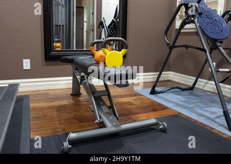 Private home gym in a spare bedroom Stock Photo