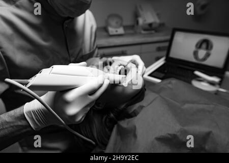 Dental 3d scanner 3Shape in the dentist's office. Stock Photo