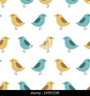 Seamless pattern with a cute couple of birds sitting on branch. Vector ...