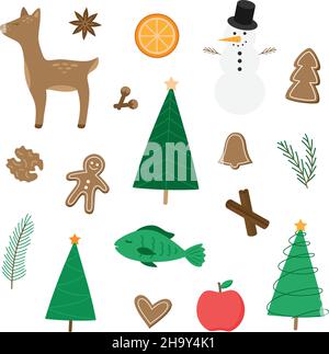 Natural christmas cute vector icon drawing set Stock Vector