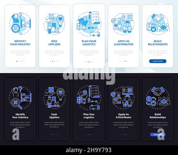 Distribution business steps onboarding mobile app page screen Stock Vector
