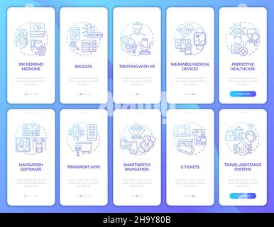 Public services with digital technology onboarding mobile app page screen set Stock Vector