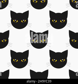Black cats faces seamless pattern. Cute vector illustration. Stock Vector