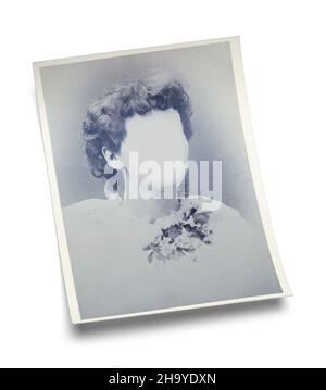 Vintage Photograph of Woman with Copy Space Cut Out on White. Stock Photo
