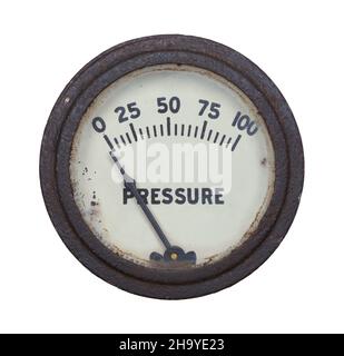Old Rustic Pressure Gauge Cut Out on White. Stock Photo