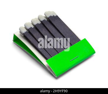 Open Green Matchbook Cut Out on White. Stock Photo