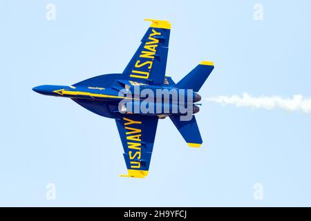 A United State Navy Blue Angel performing at Airshow London SkyDrive in London, Ontario, Canada. Stock Photo