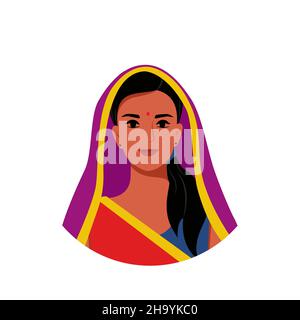 Happy Indian woman in national dress. .Young Indian business woman wearing traditional Indian costume. Vector illustration Stock Vector