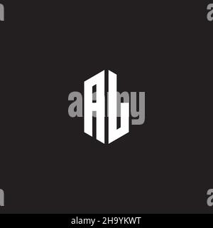 AL Logo monogram with hexagon shape style design template isolated on black background Stock Vector