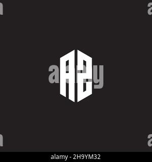 AZ Logo monogram with hexagon shape style design template isolated on black background Stock Vector