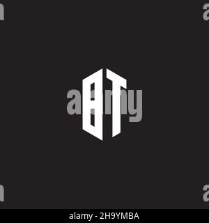 BT Logo monogram with hexagon shape style design template isolated on black background Stock Vector
