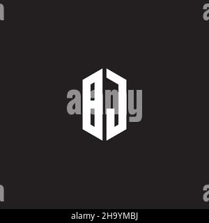 BJ Logo monogram with hexagon shape style design template isolated on black background Stock Vector