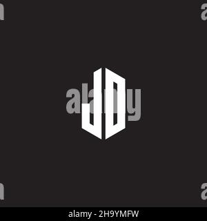 JD Logo monogram with hexagon shape style design template isolated on black background Stock Vector