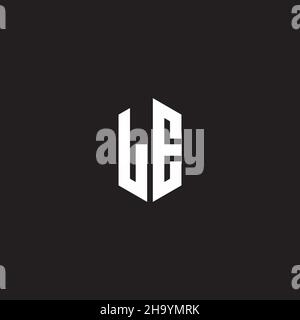 LE Logo monogram with hexagon shape style design template isolated on black background Stock Vector