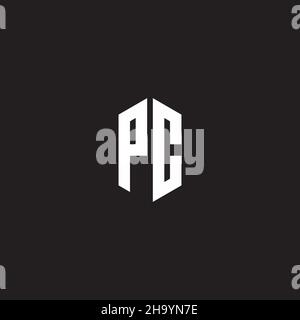 PC Logo monogram with hexagon shape style design template isolated on black background Stock Vector