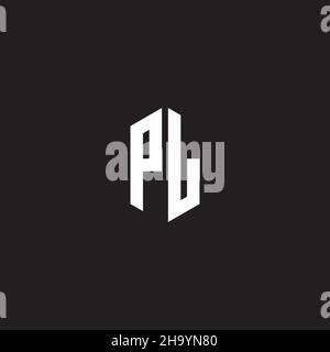 PL Logo monogram with hexagon shape style design template isolated on black background Stock Vector
