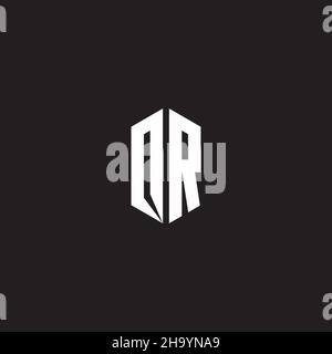 OR Logo monogram with hexagon shape style design template isolated on black background Stock Vector