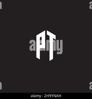 PT Logo monogram with hexagon shape style design template isolated on black background Stock Vector