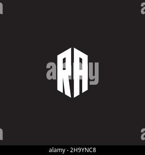 RA Logo monogram with hexagon shape style design template isolated on black background Stock Vector