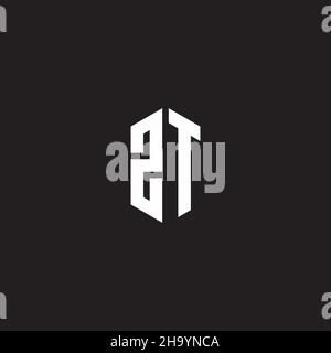 ZT Logo monogram with hexagon shape style design template isolated on black background Stock Vector