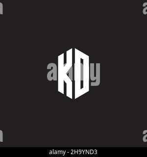KO Logo monogram with hexagon shape style design template isolated on black background Stock Vector