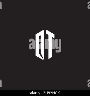 OT Logo monogram with hexagon shape style design template isolated on black background Stock Vector