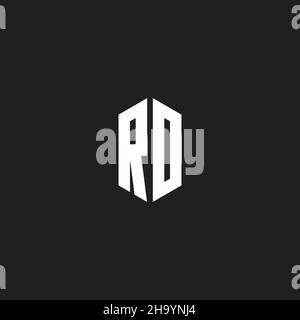 RD Logo monogram with hexagon shape style design template isolated on black background Stock Vector