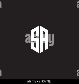 SA Logo monogram with hexagon shape style design template isolated on black background Stock Vector