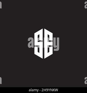 SE Logo monogram with hexagon shape style design template isolated on black background Stock Vector