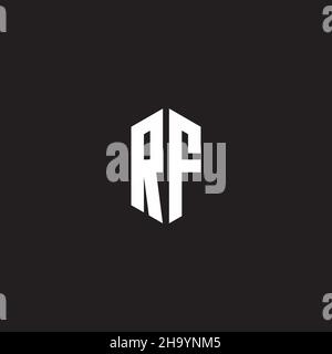 RF Logo monogram with hexagon shape style design template isolated on black background Stock Vector