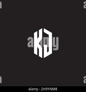 KJ Logo monogram with hexagon shape style design template isolated on black background Stock Vector