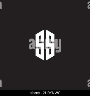 SS Logo monogram with hexagon shape style design template isolated on black background Stock Vector