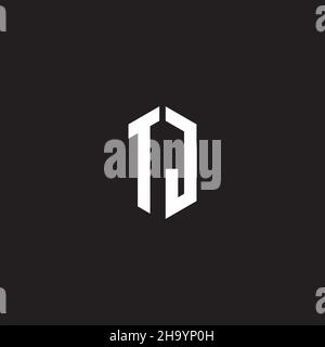 TJ Logo monogram with hexagon shape style design template isolated on black background Stock Vector