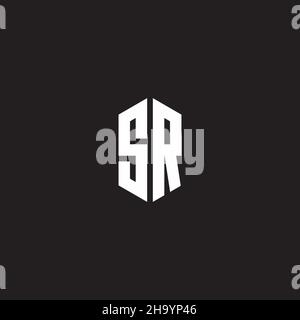 SR Logo monogram with hexagon shape style design template isolated on black background Stock Vector