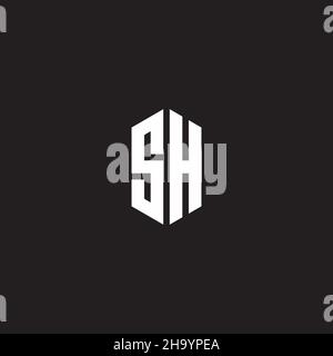 SH Logo monogram with hexagon shape style design template isolated on black background Stock Vector