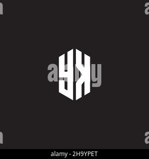 YK Logo monogram with hexagon shape style design template isolated on black background Stock Vector