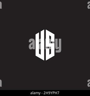 US Logo monogram with hexagon shape style design template isolated on black background Stock Vector