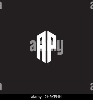 AP Logo monogram with hexagon shape style design template isolated on black background Stock Vector